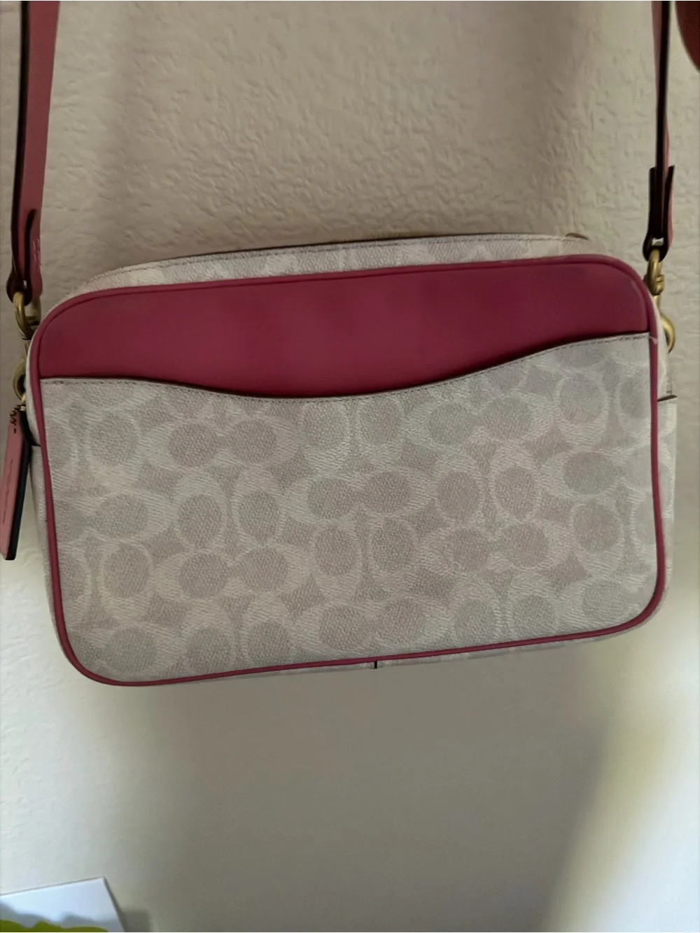Coach White and Hot Pink Leather Crossbody Camera Bag